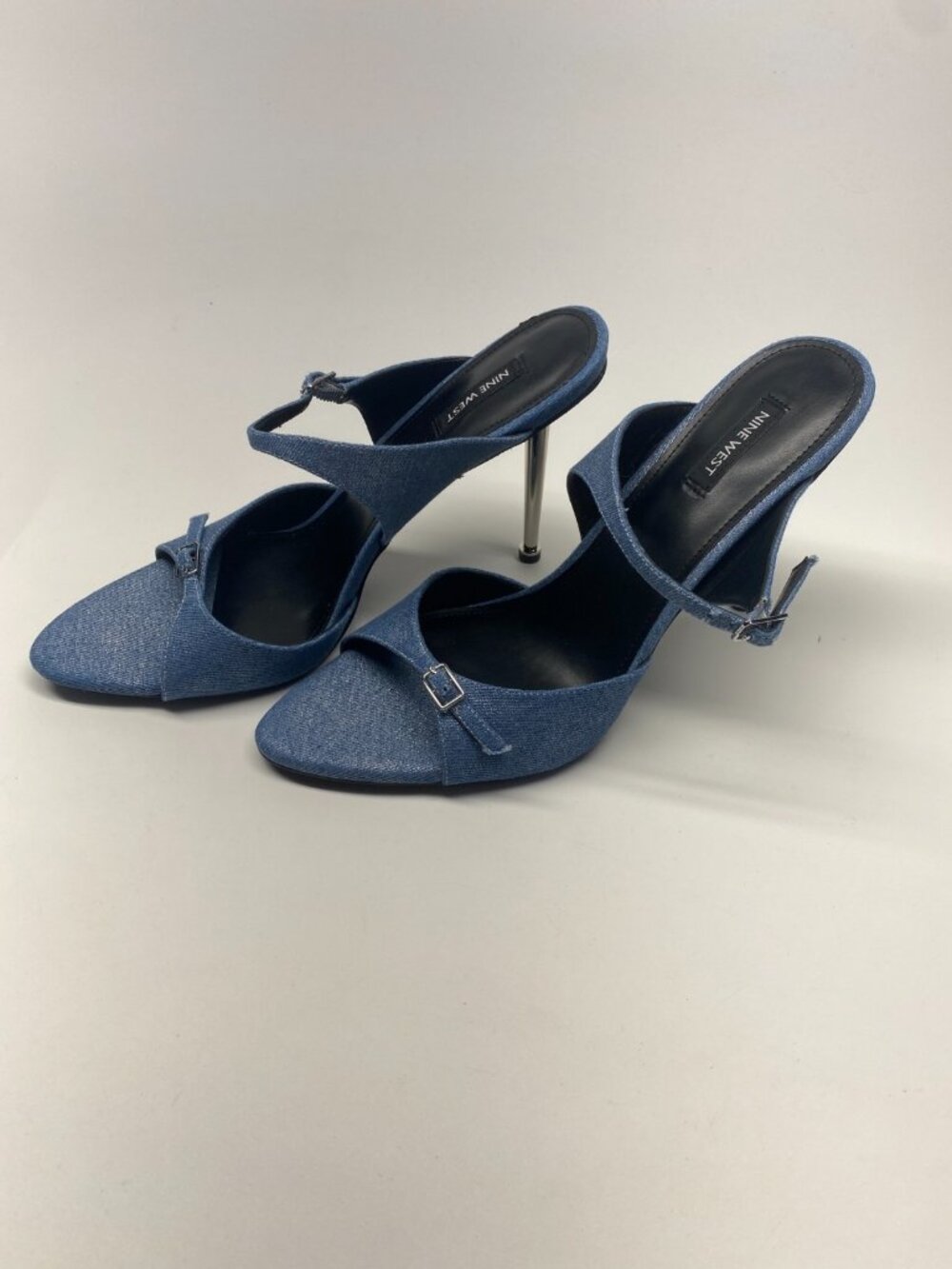 Nine West Womens Reida Denim Mule High Heel Sandals Sz 12 M